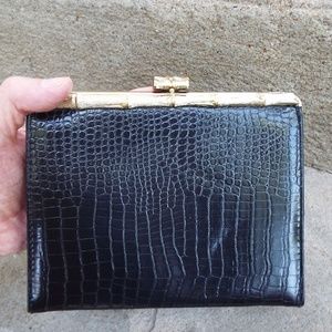 Vintage Small Black Reptile Evening Bag Coin Purse
